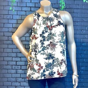 Vince Camuto White, sleeveless blouse with sheer floral overlay. Size M